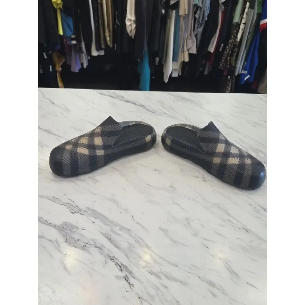 Burberry Black and Cream Plaid Slip-On Loafers